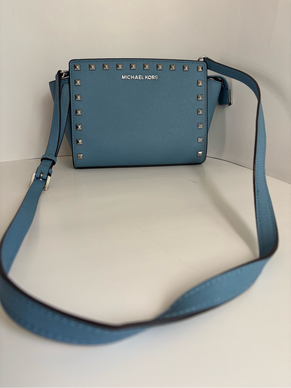 MICHAEL KORS Light Blue Studded Saffiano Crossbody